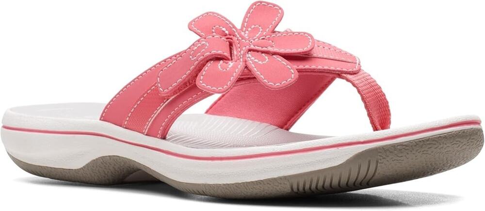 Clarks Women's Brinkley Flora Flip Flop Sandals, Bright Coral Synthetic Size 8M